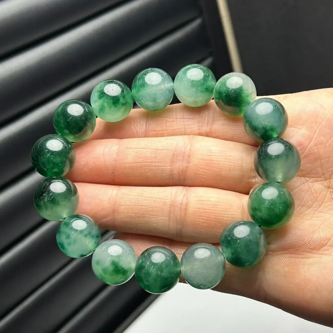 Certified natural ice Burmese Green Jade jadeite Beads bracelets bangle 14MM