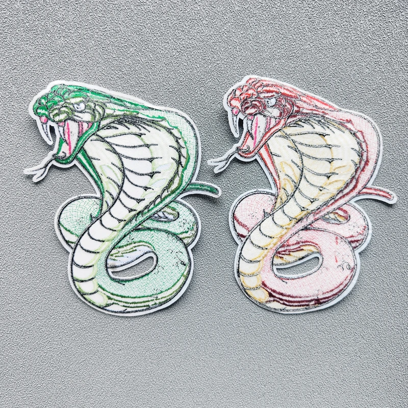 Large green cobra embroidery patch, DIY, DIY, sewing, red snake, clothing, luggage accessories, embroidered fabric patch, holida