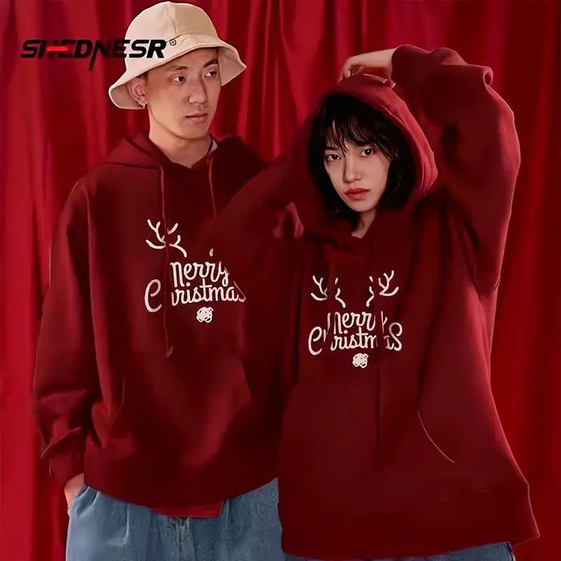 Christmas Streetwear Long Sleeve New Patchwork Pocket Hoodies Autumn Winter Thick Casual Hooded Sweatshirts Women\'s Clothing