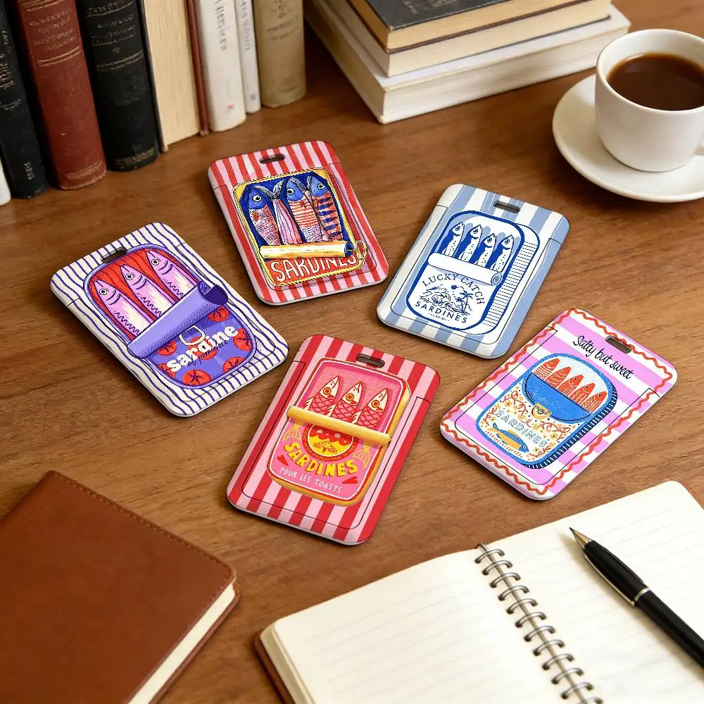 Whimsical Sardine Can Lanyard Pull Back Clip Holder and Card Holder Rotating Back ID Card Family Gift