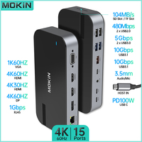 MOKiN 15 in 1 Docking Station for Thunderbolt Laptop USB3.1 USB3.0 HDMI 4K60Hz PD 100W SD/TF RJ45 1Gbps Type-C 3.1 for MacBook