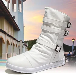 Autumn and Winter Men's Boots Men's Shoes Zipper Leather Boots High-top Metal Buckle Short Boots Outdoor Casual shoes for men