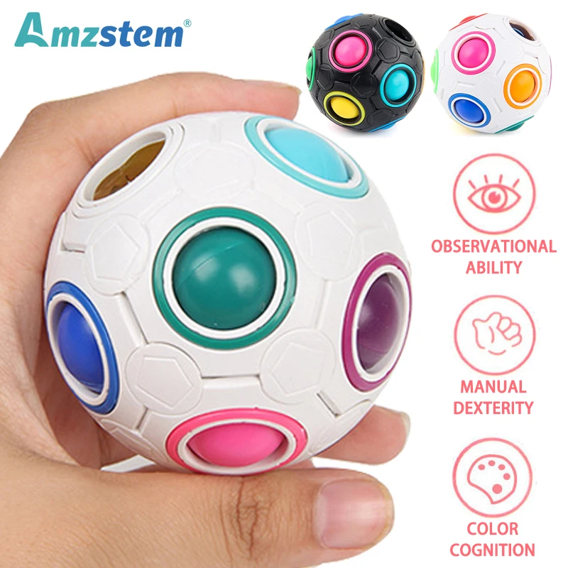 Magic Rainbow Puzzle Ball Speed Cube Ball Fun Stress Reliever Brain Teaser Color Matching 3D Puzzle Toys for Teens Adults Gifts