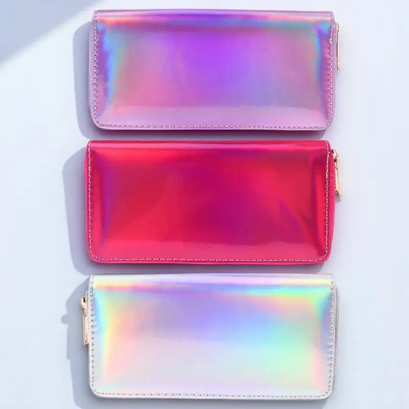 

Holographic Zipper Wallet Clutch Glitter Purse Rainbow Coin Bag Women Long Purse Female Clutch Storage ganizer Gifts Birthday