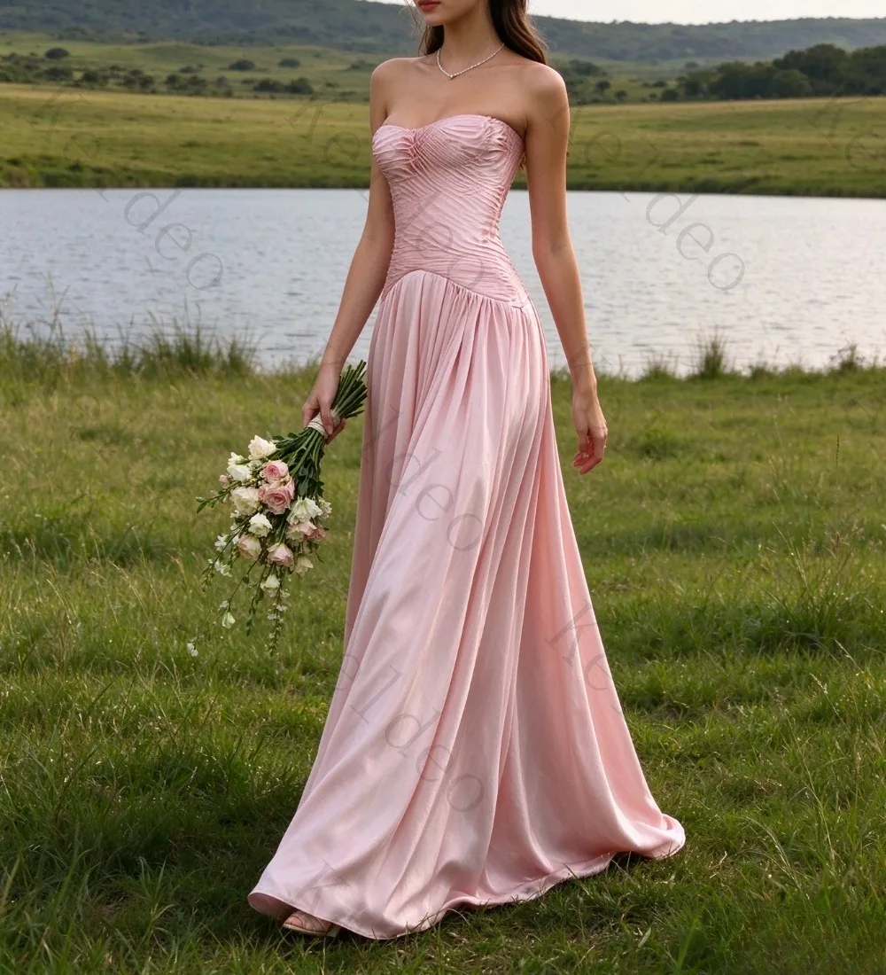 Customized Exquisite Strapless A-line Evening Gowns with Sleeveless Zipper Pleated Trailing Formal Banquet Prom Party Dresses