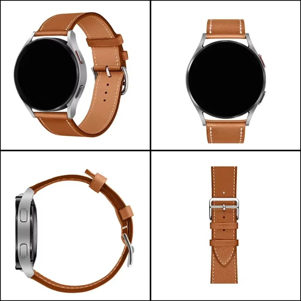 Premium Leather Watch Strap for Samsung Galaxy Watch 6 5 4 Classic Pro 20mm 22mm Minimalist Pin Buckle Soft Comfort Men Women