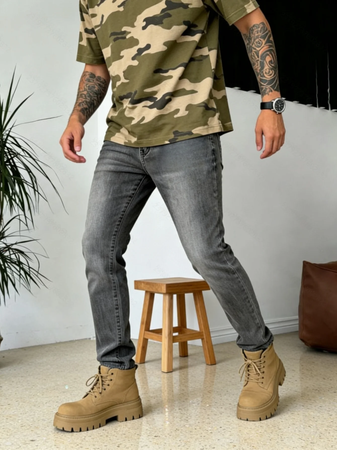 Slim Tight Gray Denim Jeans For Man Y2k Drip Original Unisex Basic Man Pants No accessories or belts included
