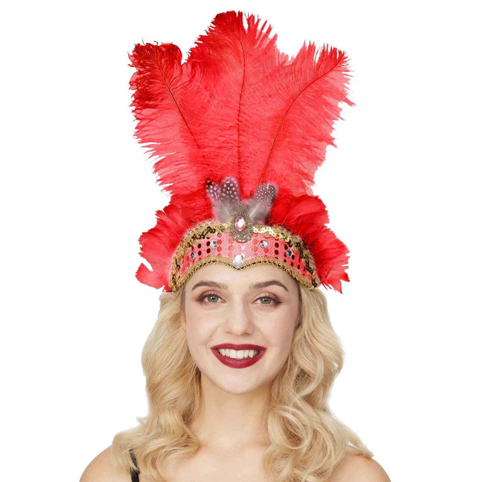 Womens Carnival Feather Crystal Crown Headwear Costumes Headband Accessories Mardi Gras Party Dance Headwear