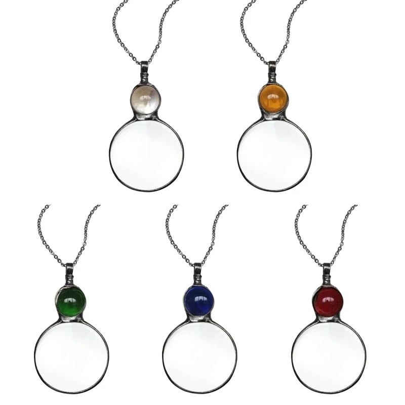 10x Glass Pendant Necklace Fashion Sweater Chain Vintage Loupe Necklaces Personality Necklaces for Women Men