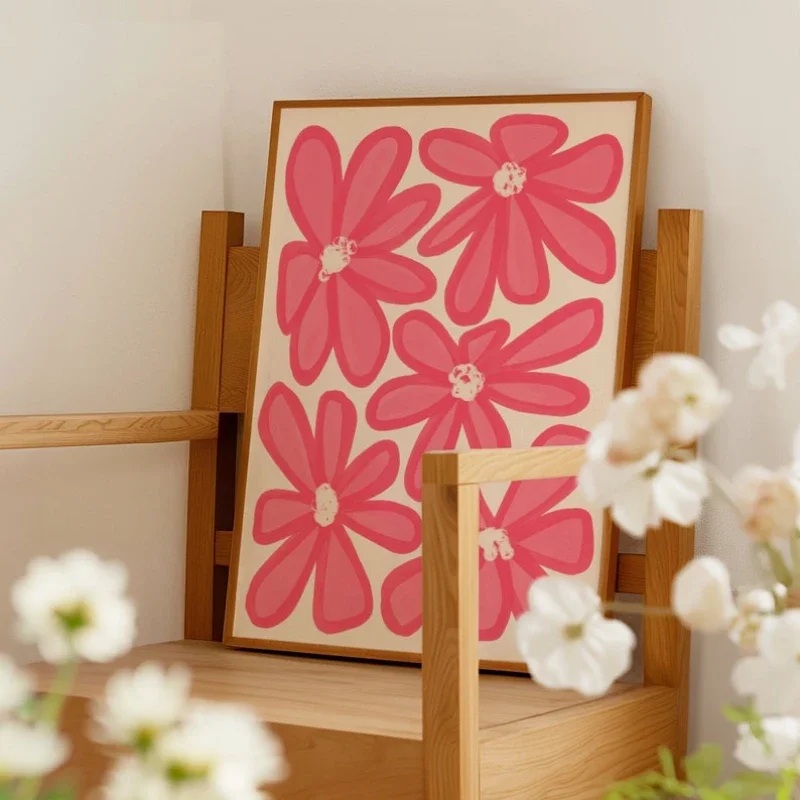 Pink Wall Art Prints Aesthetic Poster Girly Bedroom Decor Flower Wall Prints and Posters Retro Home Wall Decor Aesthetic