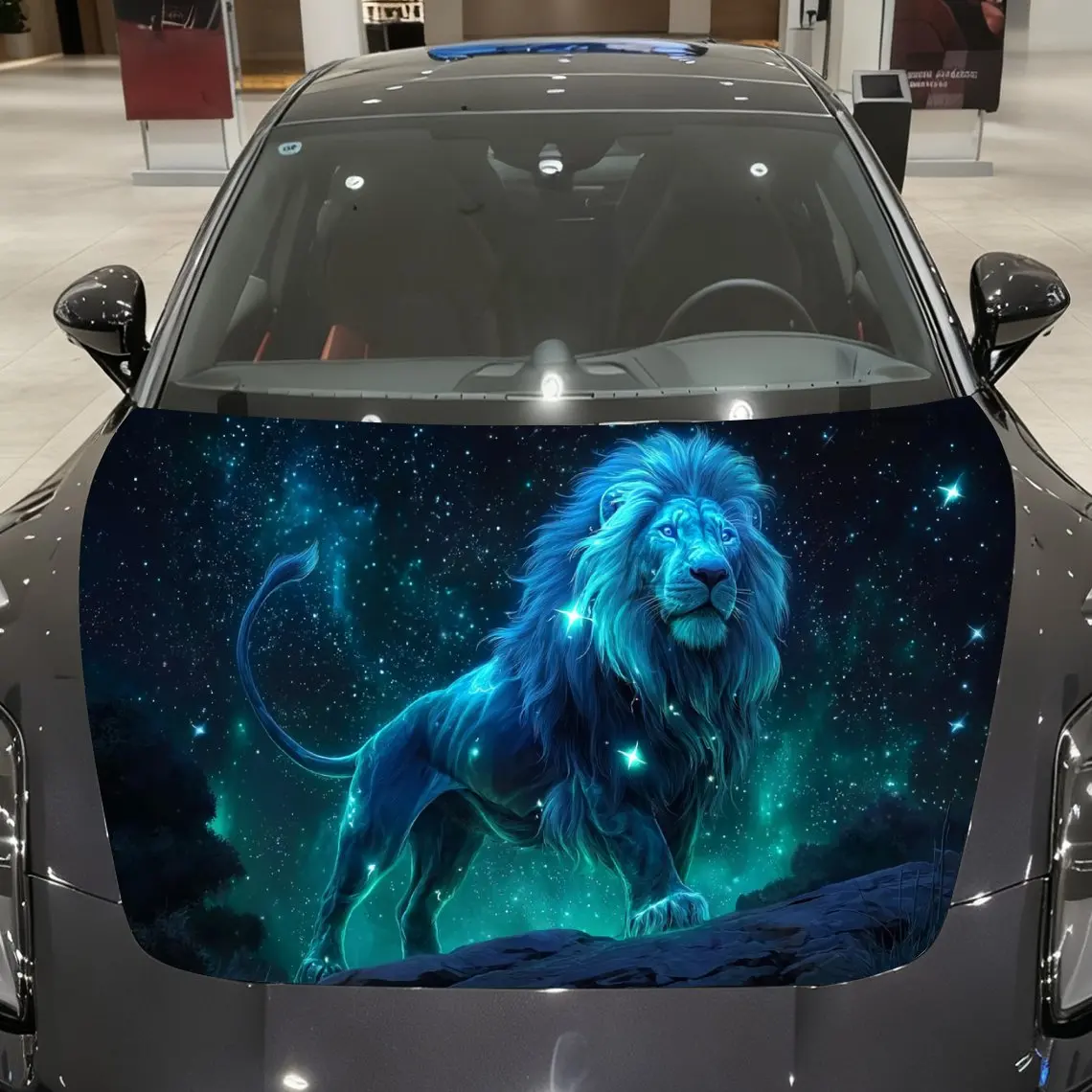 

Starfield Blue Lion Car Vinyl Wrap, PVC Material Waterproof Car Hood Sticker, Self-Adhesive Scratch-Resistant Stickers for Engin