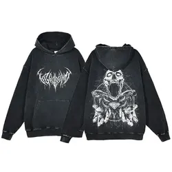 Y2k gewaschener Baumwoll-Hoodie Herren Anime Harajuku Gothic Skull Print Kapuzen pullover Retro Hip-Hop Langarm übergroßen Pullover