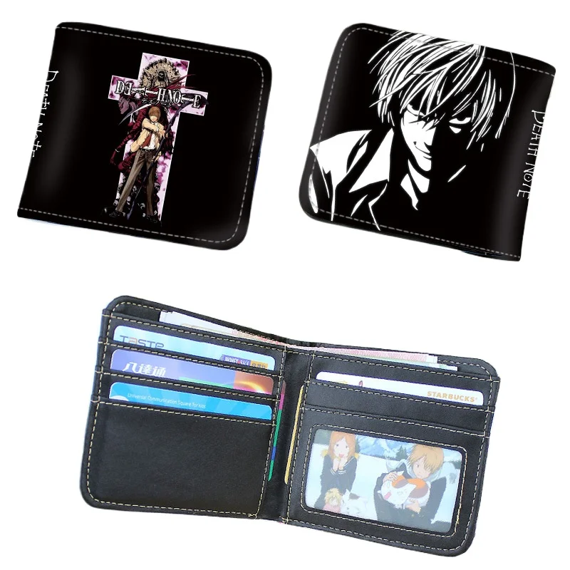 Death Note Anime Black PU Leather Short Wallet with Card Holders Zipper Pocket for Boys Girls Gift