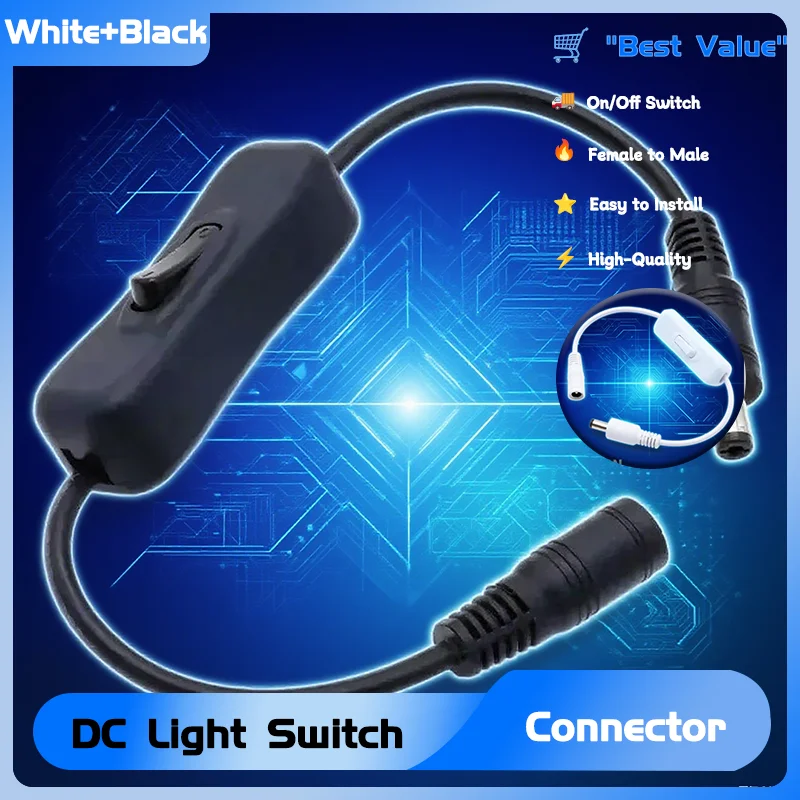 

DC Power Plug Switch Female to Male Switch Extension Cable 30cm For LED Strip Light 5.5 x 2.1 mm Power Cable Connector On-Off