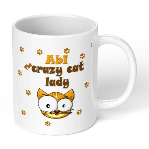 personalised Crazy Cat Novelty her his Mug Cup Gift 11oz Animal Cats White Mugs