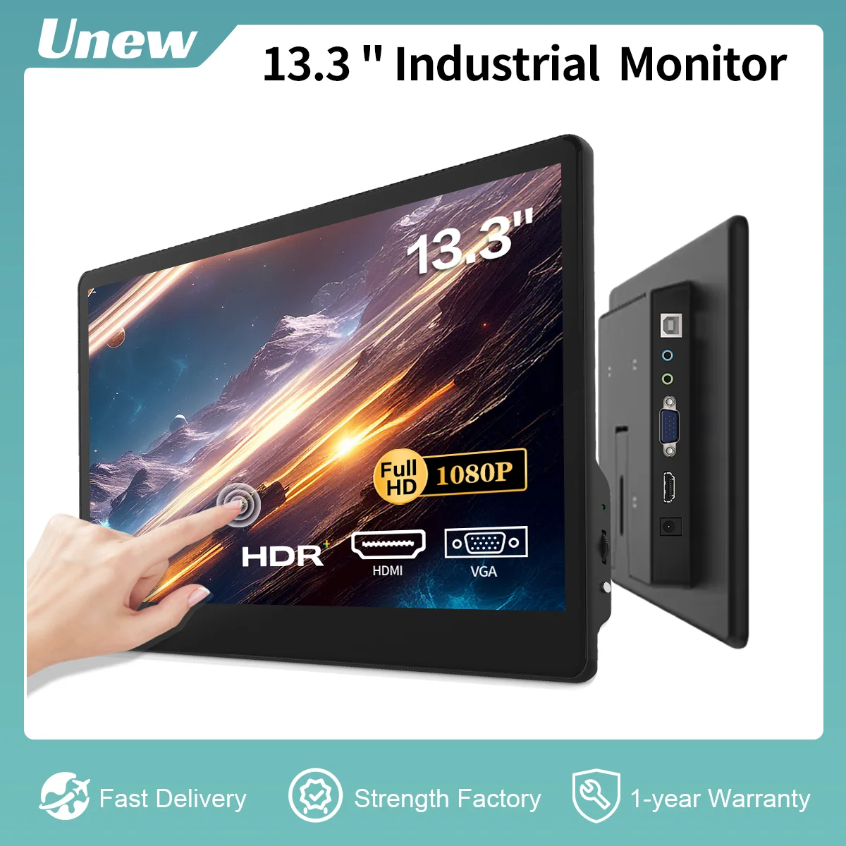 Imagem -01 - Unew-monitor Touchscreen Raspberry pi 13.3 Polegada 1920x1080 Ips Display com Alto-falante Usb Hdmi Tipo-c Dvi Vga Display Portátil unew monitor touchscreen raspberry pi 133 polegada 1920x1080 ips display com alto falante usb hdmi tipo c dvi vga display portatil 01
