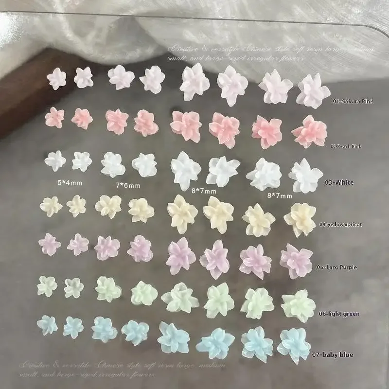 Breloques pour ongles en résine, fleurs douces irrégulières 3D mixtes, fleurs colorées, décorations pour Nail Art, ornements pour ongles, artisanat de manucure