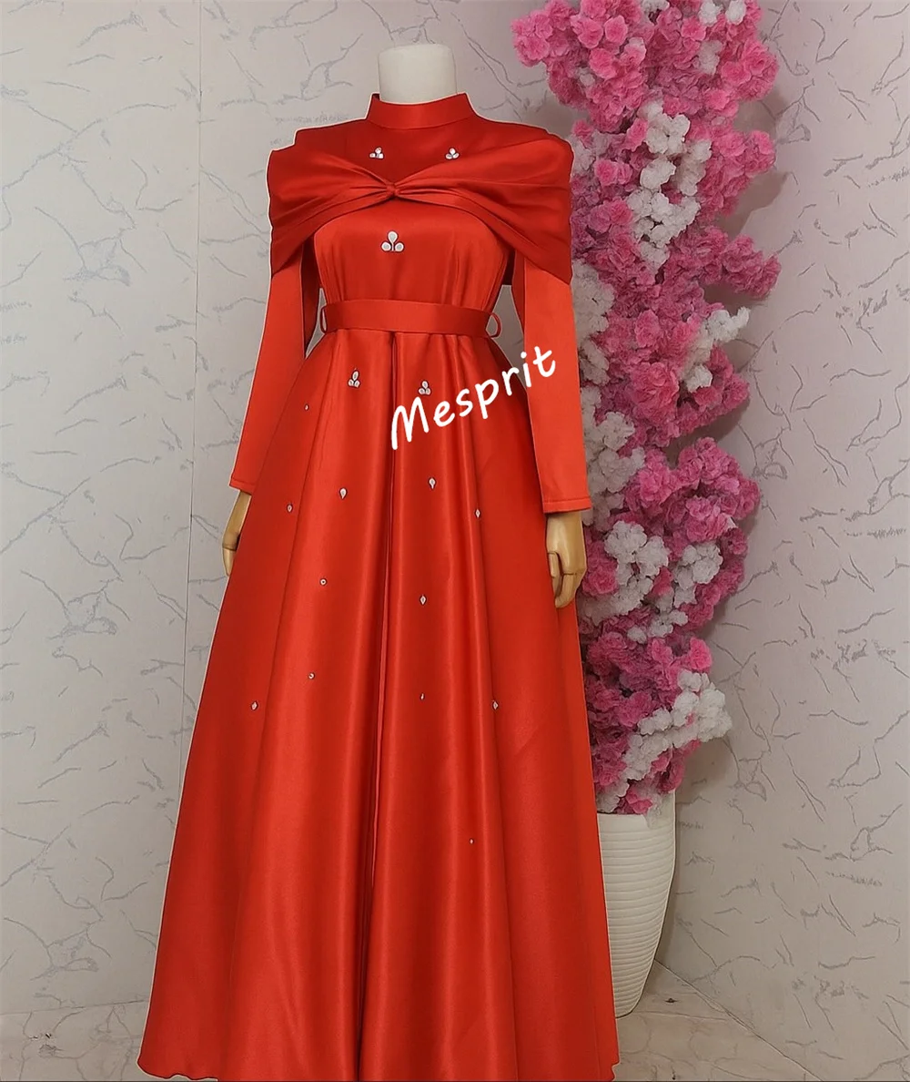 Customized Charmeuse Rhinestone Glitter High Collar A-line Midi Dresses Bespoke Occasion Prom Elegant Party Evening Dress