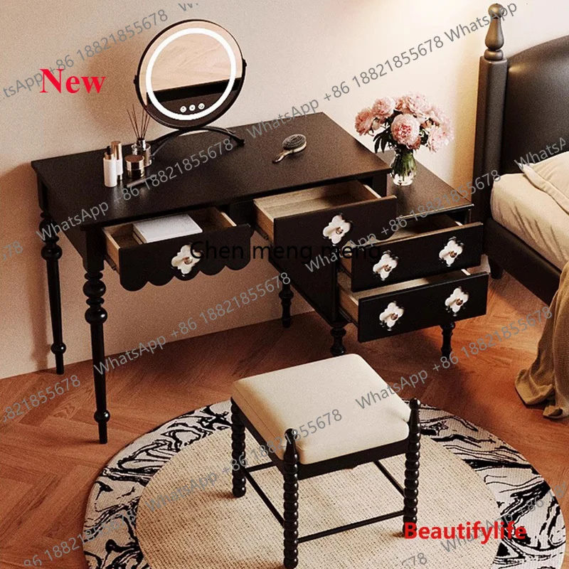

Vintage Black Vanity Table Garden Bedroom Makeup Chair Dressing Table Mirror Cosmetics Luxury Penteadeira Postmodern Furniture