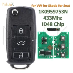1K0959753N Remote Flip Key For Volkswagen VW Tiguan PASSAT B5 B6 Skoda CADDY GOLF JETTA POLO HU66 Blade Car Fob 433Mhz ID48 Chip