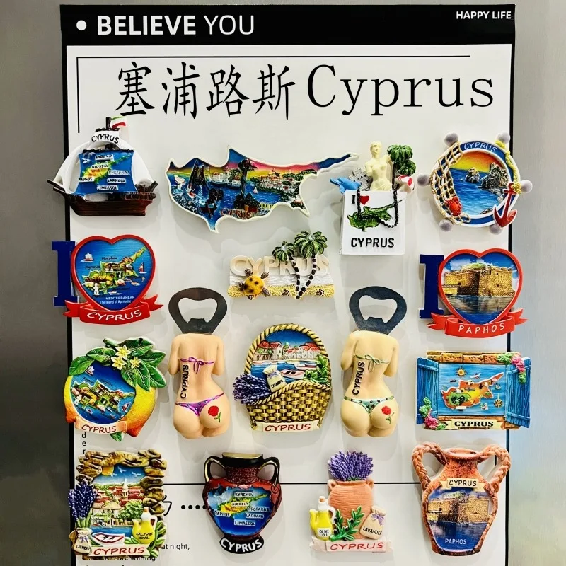 Nuevos imanes de nevera 3D de Chipre, adorno, recuerdo de turismo, imanes de resina para nevera, colección de pegatinas, decoración de regalo artesanal