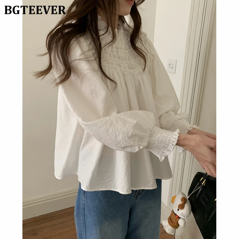 Bgteever vintage gola solta pullovers camisas para mulheres elegantes manga longa senhoras camisas blusas femininas topos