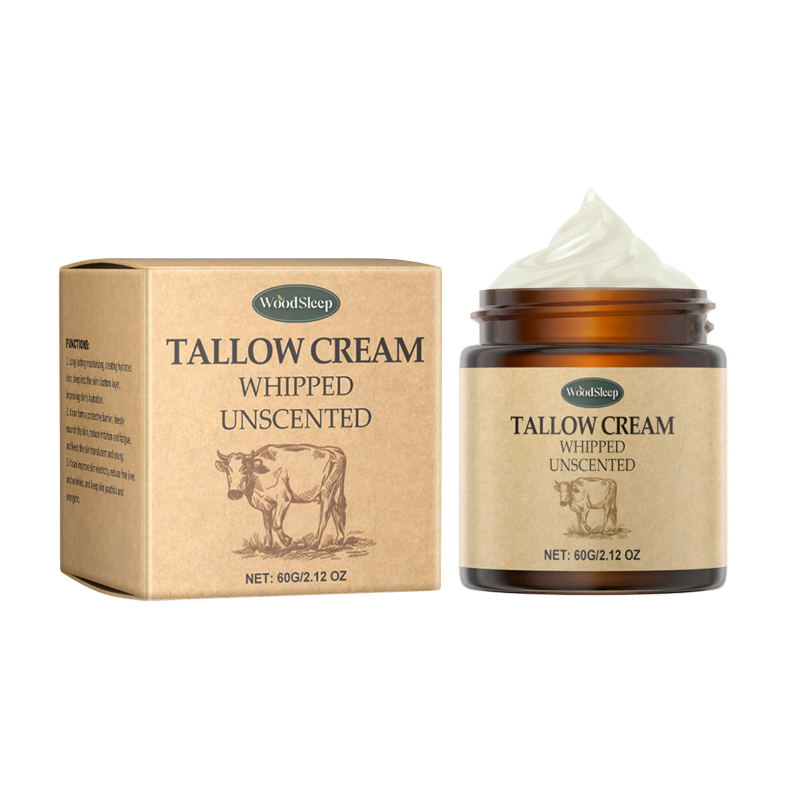 Woodsleep Beef Tallow Face Cream Moisturizing Skin Barrier Repair Deep Nourishment Smooth Soft Avocado Oil Wrinkle Removal Cream