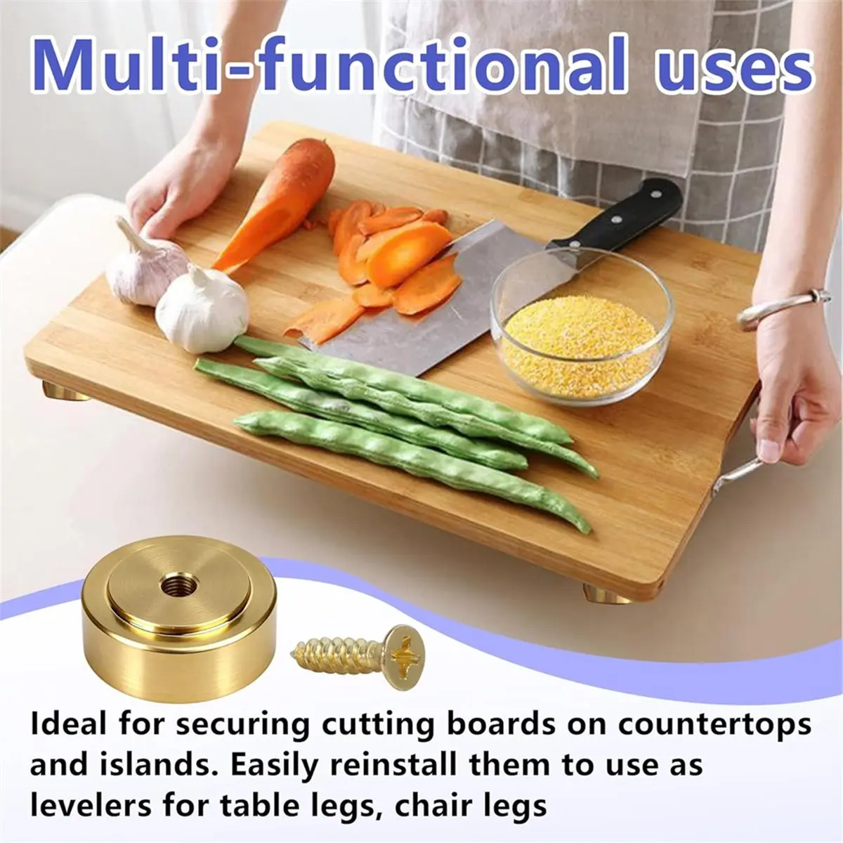 Promotional-12 Pcs Brass Cutting Board Feet with Non-Slip Pads 1 Inch X 0.4 Inch Solid Brass Rubber Feet Legs with Screws
