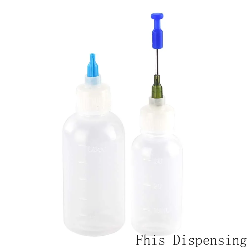 Luer aplicador de plástico para garrafas, aplicador de escape de 30ml 50ml, ponta feita para fechar 14g e tampa com conexão forte pacote de 2