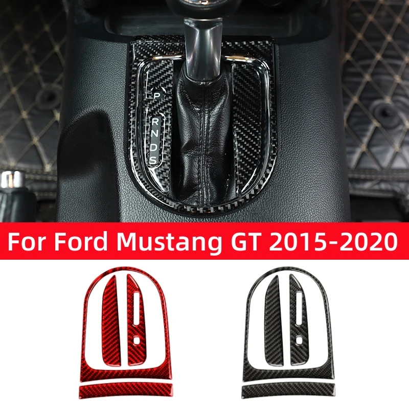 For Ford Mustang GT 2015-2021 Accessories Carbon Fiber Interior Car Gear Shift Box Panel Cover Trim Frame Decorative Kit Sticker