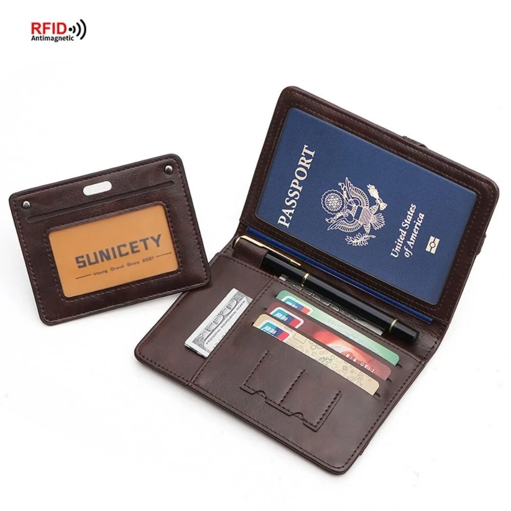 New Women Men RFID Vintage Business Passport Covers Holder Multi-Function ID Bank Card PU Leather Wallet Case Travel Accessories