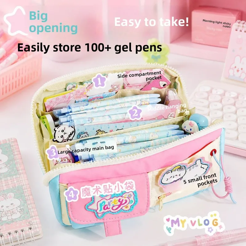 New Korean Style Handheld Pencil Case, Aesthetic Magic Tape Stationery Storage Bag, Large Capacity Pencil Box for Students