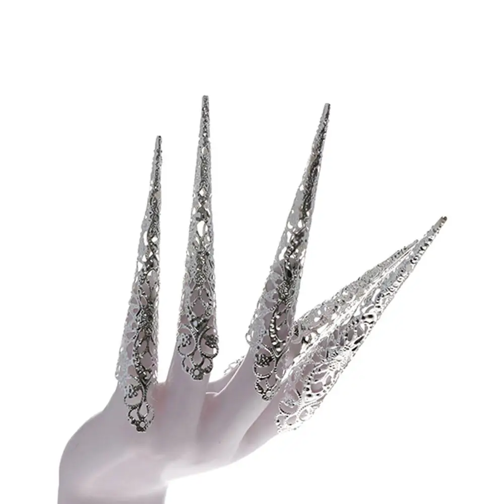 Hollow Ancient Costume Antique Style Belly Dance Accessories Nail Rings Set Knuckle Rings Finger Tip Protection