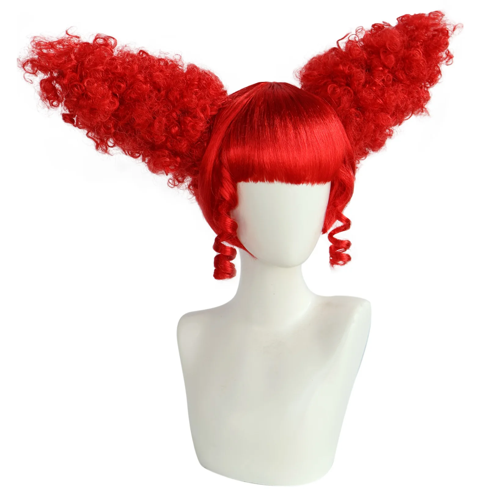Red Synthetic Wig with Spiral Braids and Bangs, Cosplay