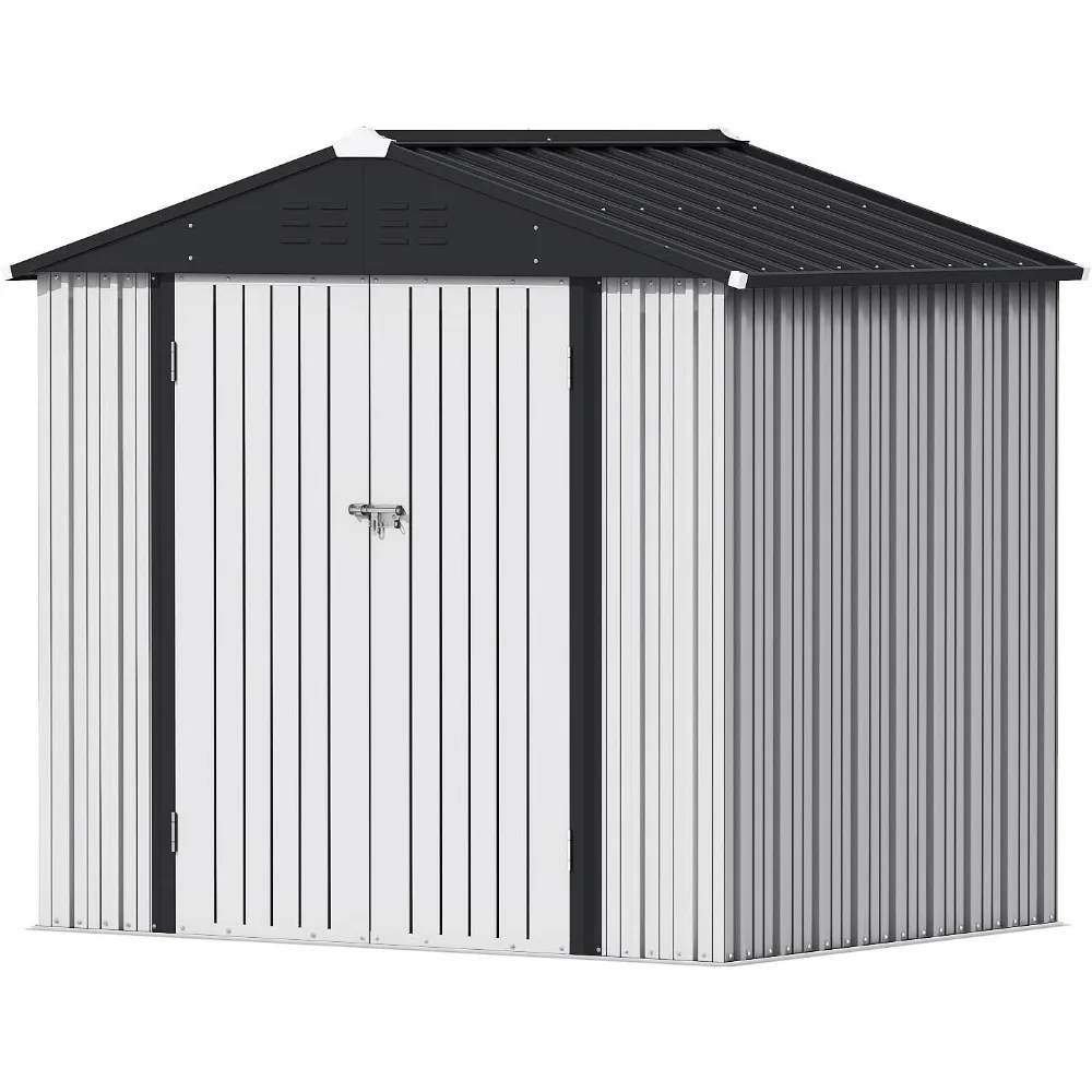 

Outdoor Storage Shed 6 x 8 FT Lockable Metal Garden Shed Steel Anti-Corrosion Storage House with Lockable Door for Backyard