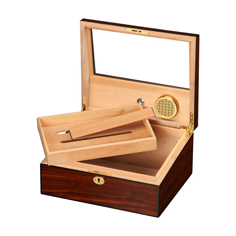 Cedar Wood Cigar Humidor With Hygrometer Humidifier Rosewood Storage Case Visible skylight Display Moisturizing Box