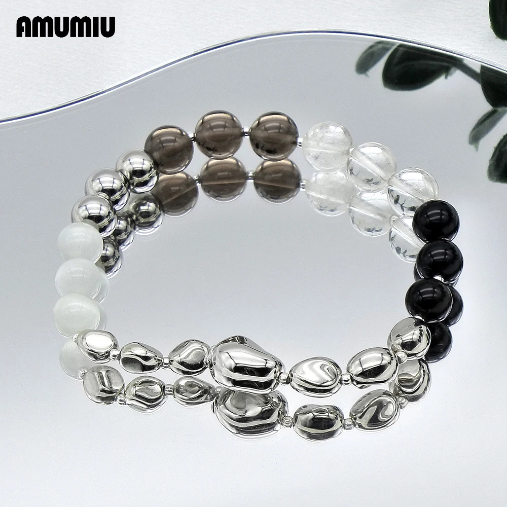 

AMUMIU Delicate Boho Beaded Bracelet Versatile Statement Crystal Stackable stretch Cuff Birthday Gifts