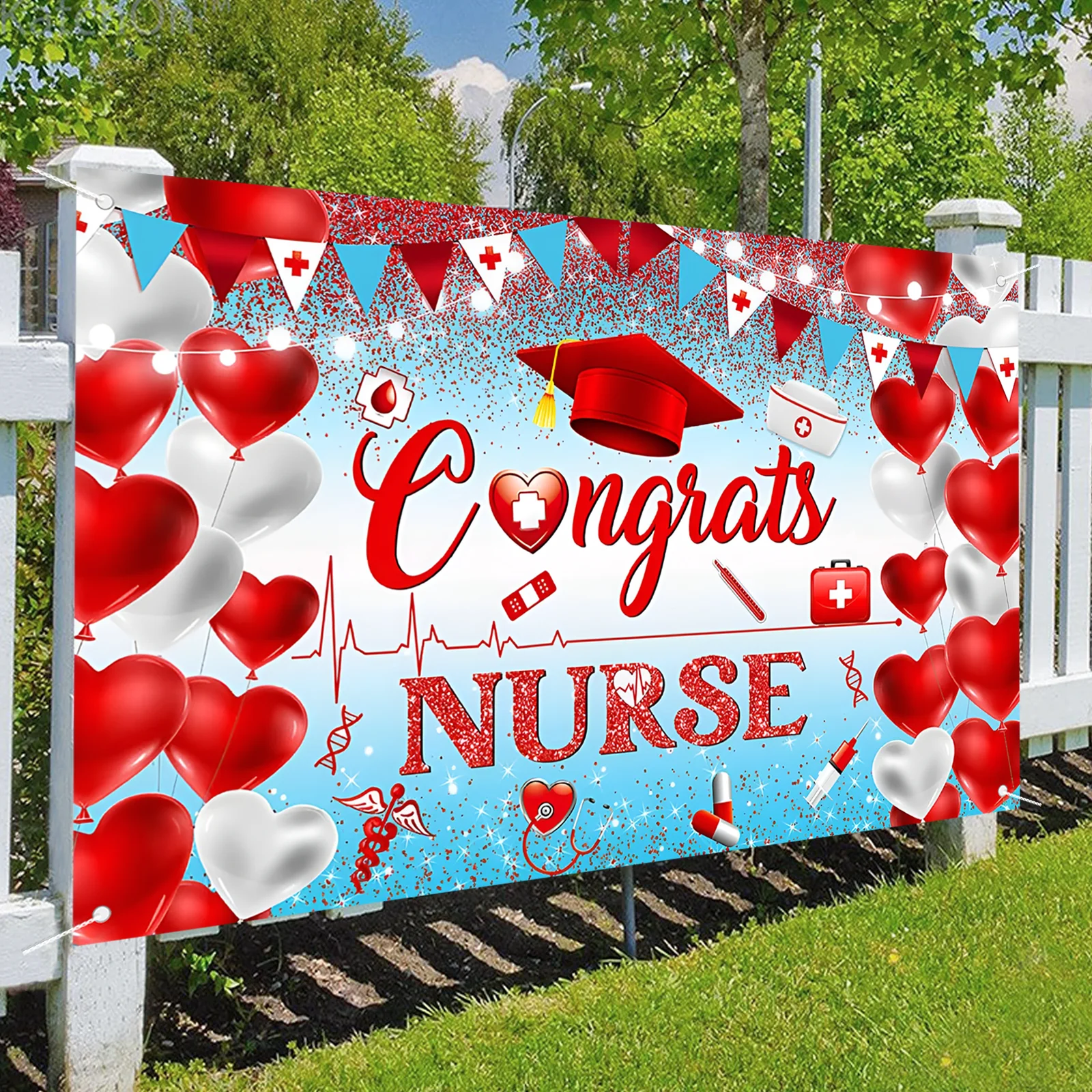 تهنئة ممرضة راية ممرضة حفلة التخرج زينة فئة 2025 غراد خلفية ممرضة غراد خلفية أزرق أحمر