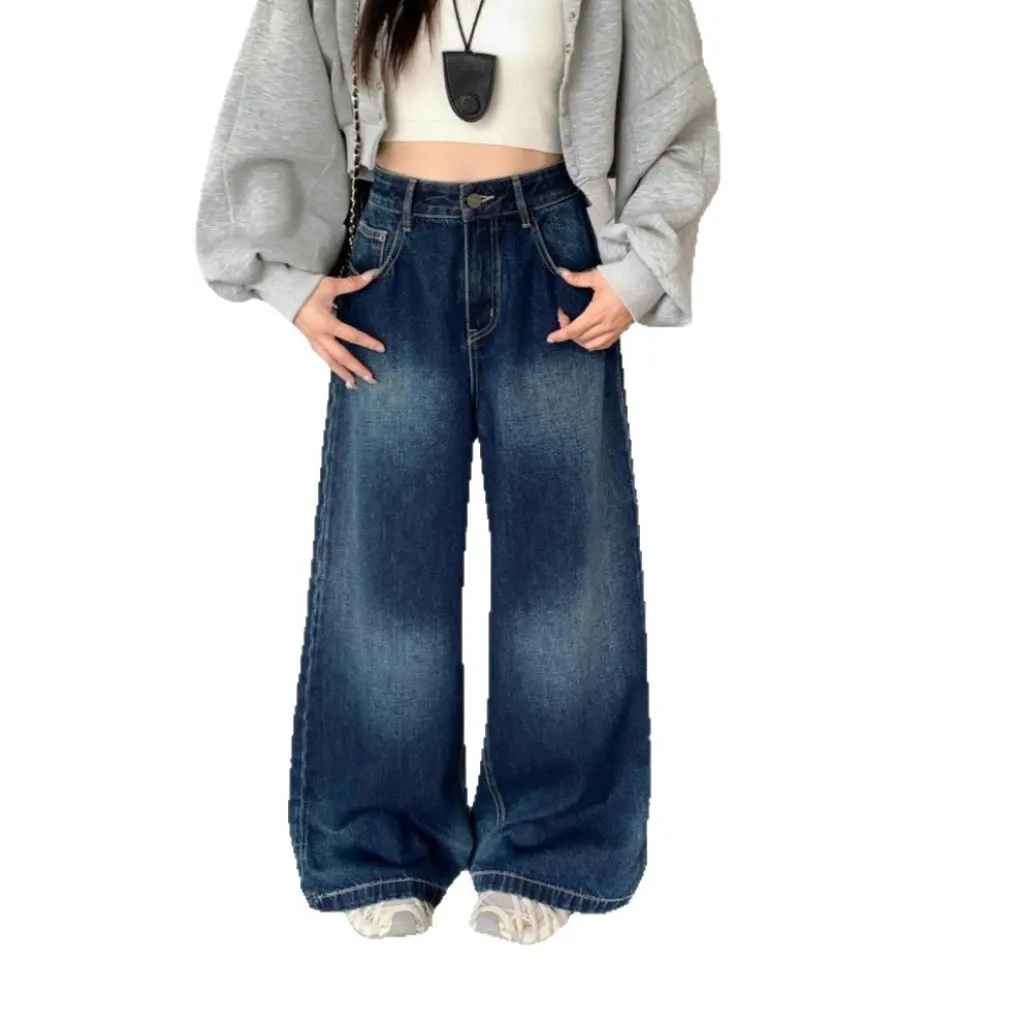 

Свободные мягкие джинсы с высокой талией, женские облегающие широкие брюки для грушевидной формы, оригинальная осенняя коллекция