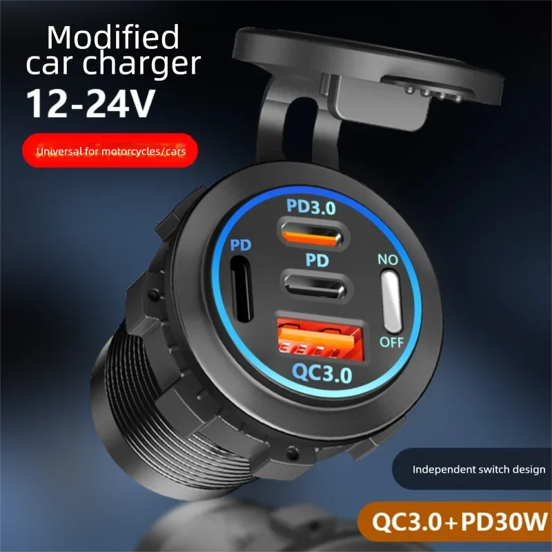 2/3/4 Port PD QC 3.0 USB Car Charger with Voltmeter Socket Power Outlet Adapter Waterproof for 12V/24V Car ATV Boat Hot Sale