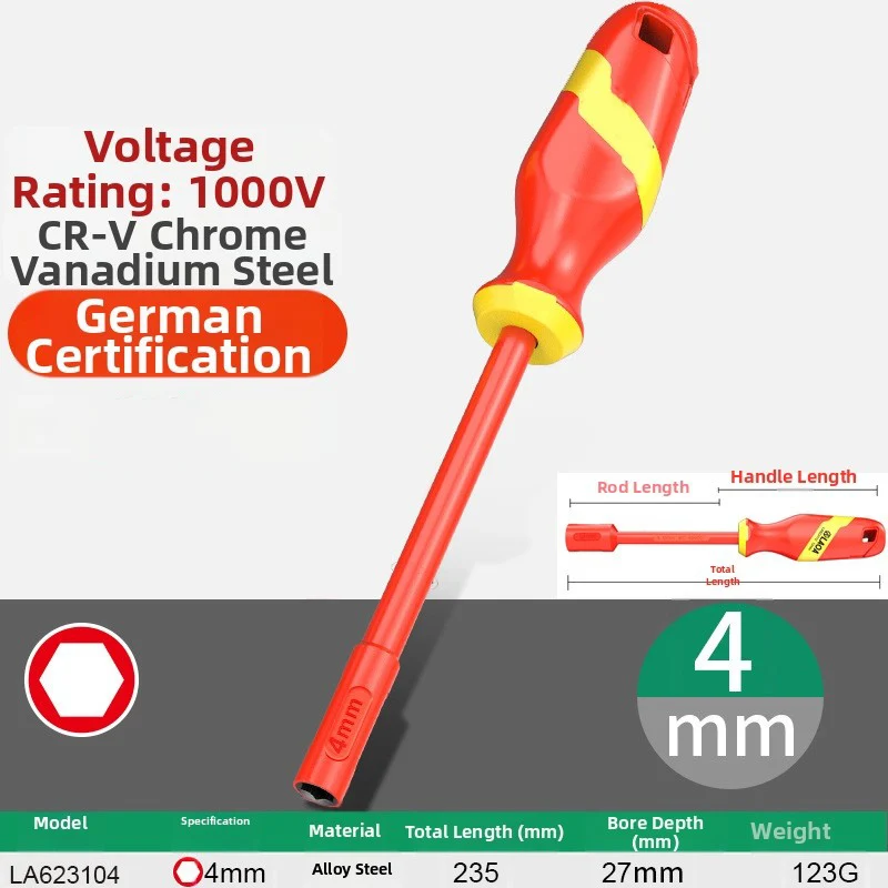 1000V Insulated Socket Screwdriver Set 4 5 6mm Chrome Vanadium Steel Hex Nut Driver For Vde Certified Electrical Hand Tools Red