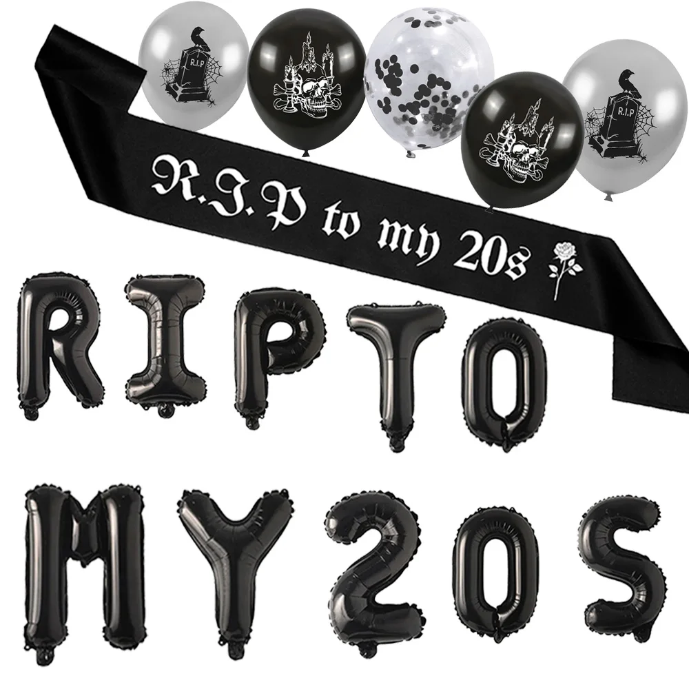 Rip to My 20s Birthday Decorations Sash 30th Balloons Set Girl Youth Theme Death Party Cake Topper Supplies Decoration