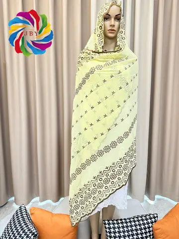 2025 Muslim African Scarf Turban Chiffon Support Wholesale Embroidered Shawl Wrap Muslim Party Inner Hijab for Lady Foulard