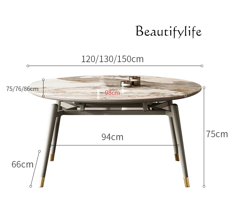 

Nordic retractable folding square and round dual-purpose rock slab dining table and chair combination