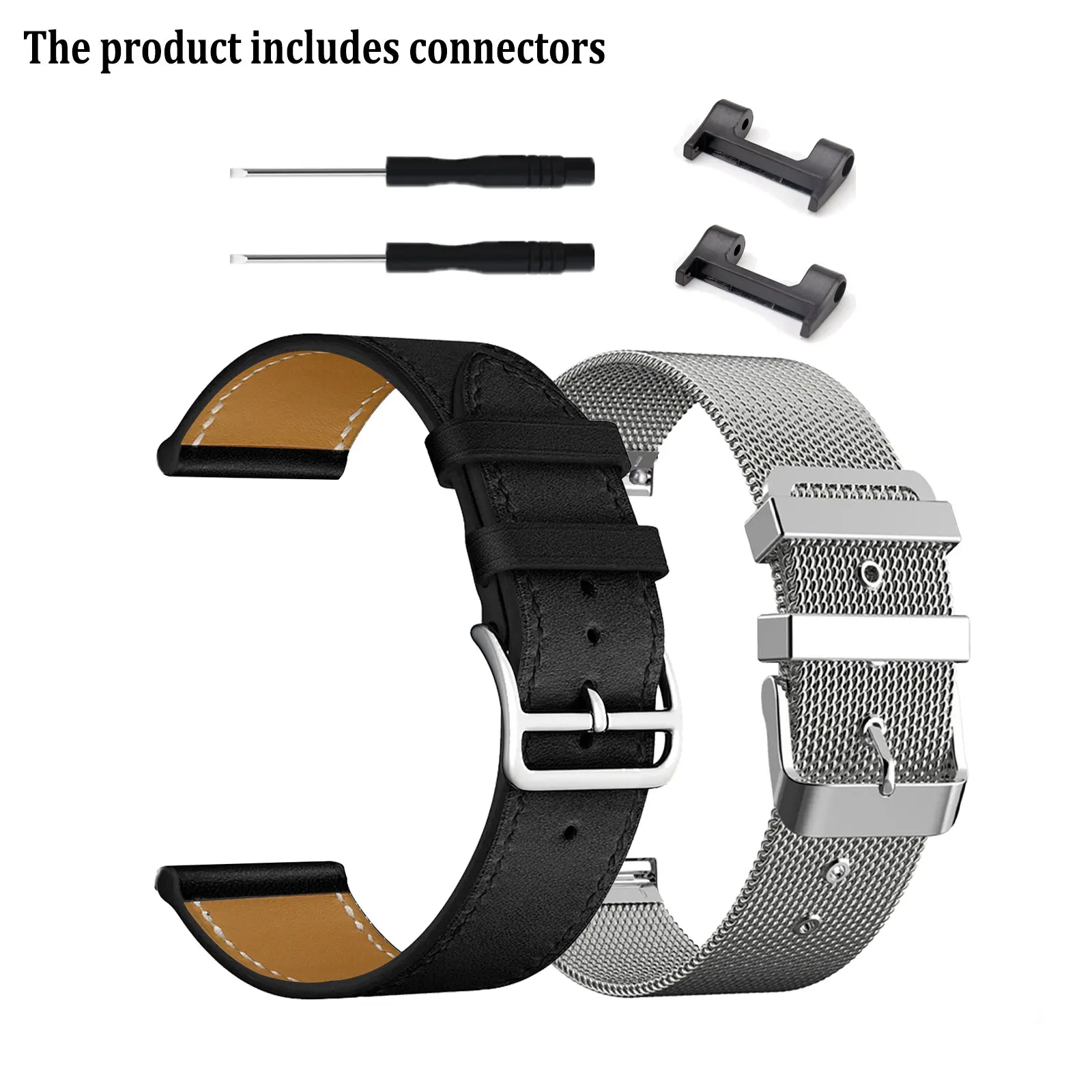 2pcs Stylish Bands for Amazfit T-Rex/T-Rex Pro/T-Rex 2/T-Rex Ultra One Leather Strap and One Metal Strap
