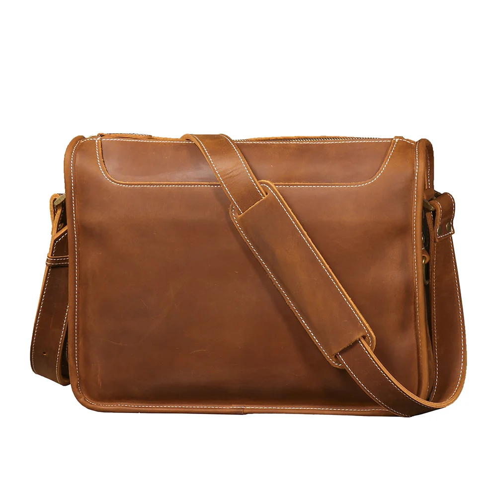 

Nesitu Highend A4 Vintage Brown Black Thick Genuine Crazy Horse Leather Women Men Shoulder Messenger Bag for 12.9'' Ipad M9017