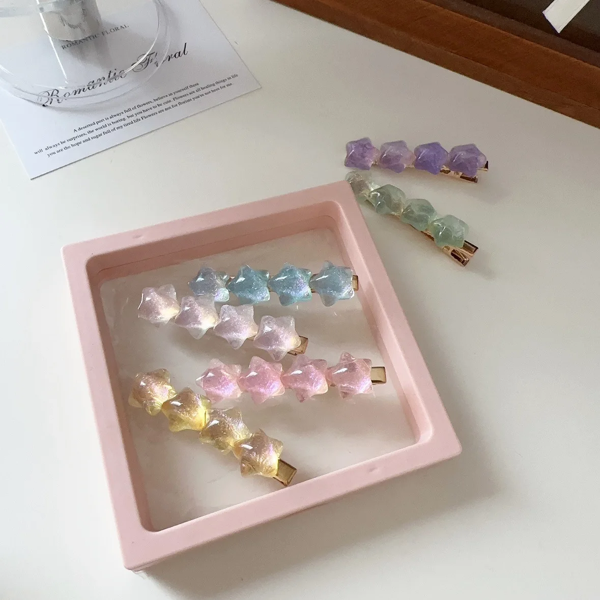 

Icy Transparent Glitter Star Hair Clips Gradient Candy Color Duckbill Barrettes for School Girls