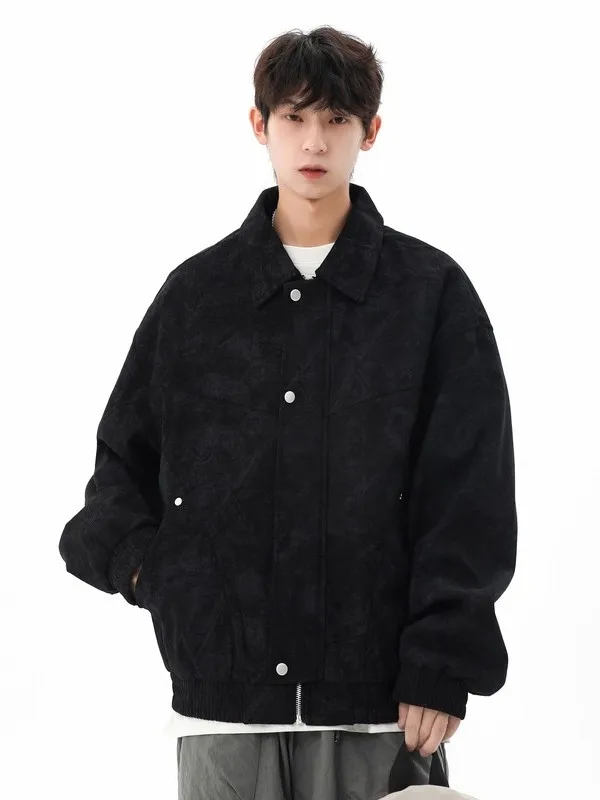 

Men's Thiened PU Leather Jaet Retro American Sle Motorcycle Coat Casual Loose Fit Autumn Winter Faion Outerwear