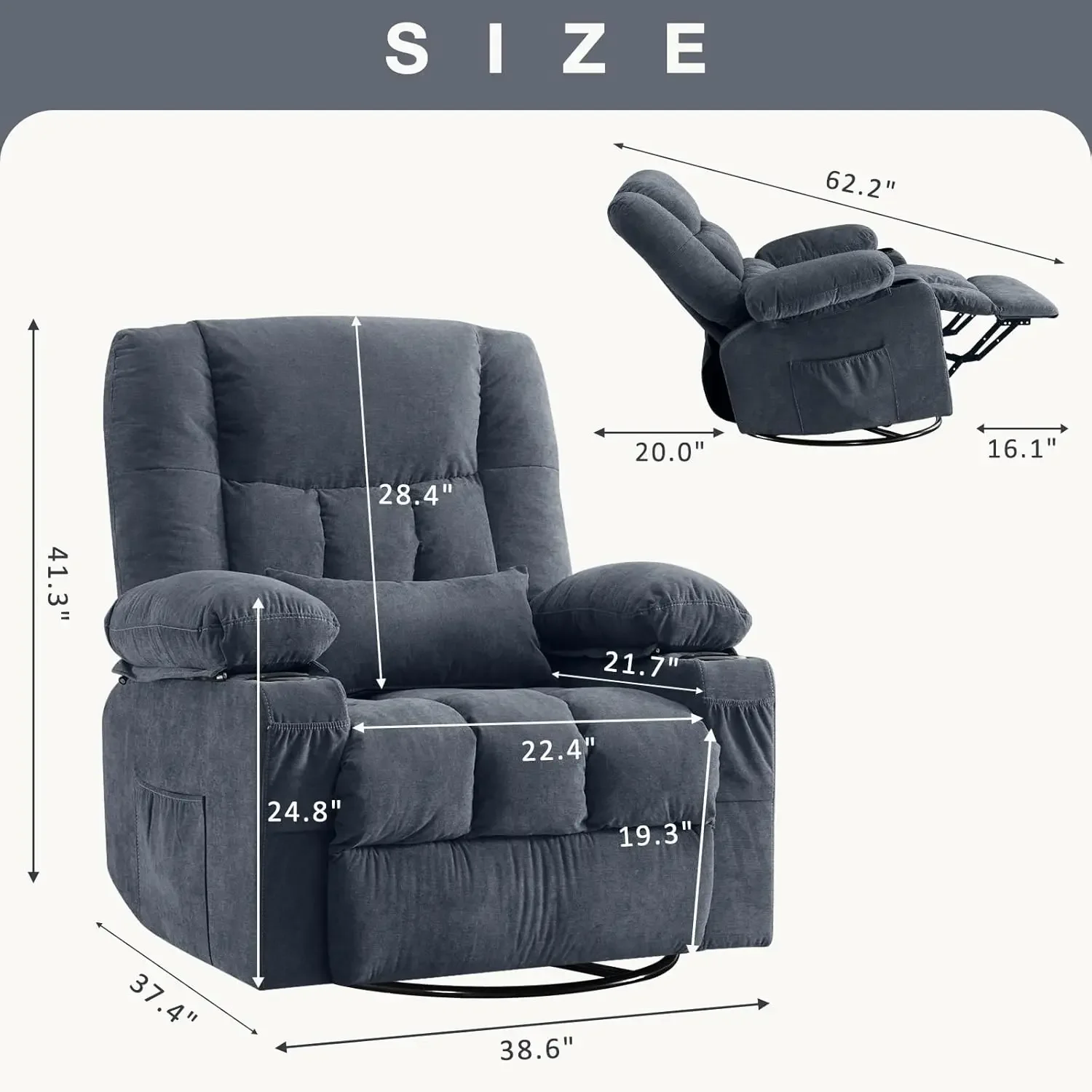 Swivel Rocker Recliner Chair with Vibration Massage and Heat Ergonomic Lounge Chair for Living Room with Rocking