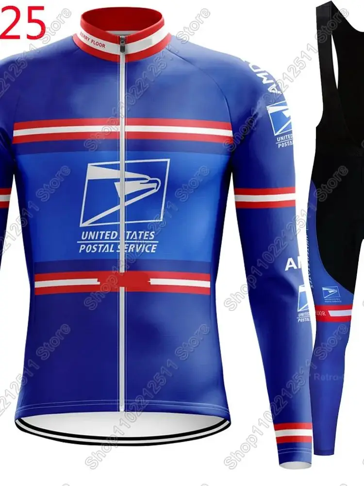 AliExpress NONE USA-Postal Team 2025 Cycling Jersey Set Clothing Suit Mens Summer Winter Long Sleeve MTB Bike Road Pants Bib Ropa Ciclismo